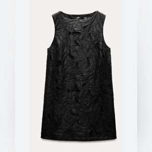 Zara Black Faux Lwather Floral. Cutout dress.  NWT, size XS